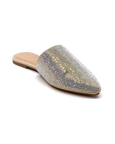 women's dress mules and slides Women's Pointed Toe Mules Slip On Rhinestones Slides Dress Flats – SHOE TIME
