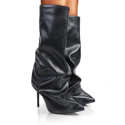 Women's Fold Over High Heel Pointed Toe Slouchy Boots