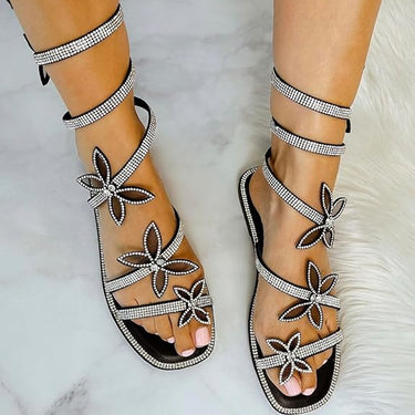 Women Butterfly Rhinestone Wrap-around Flat Sandals