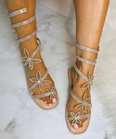 Women Butterfly Rhinestone Wrap-around Flat Sandals