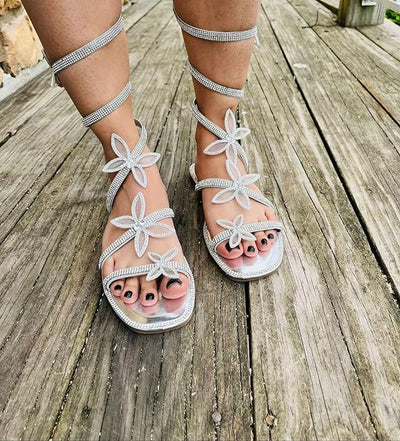 Women Butterfly Rhinestone Wrap-around Flat Sandals