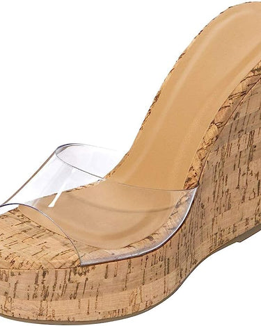 BAMBOO Women's Clear Band Platform Wedge Slide Choice-40 | Shoe Time