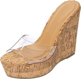 BAMBOO Women's Clear Band Platform Wedge Slide Choice-40 | Shoe Time