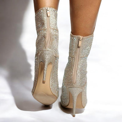 Rhinestone Stiletto bootie, Crystal Ankle Fashion Boots