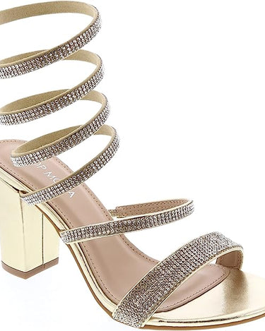 Top Moda Rhinestone Sprial Block Heel Sandals Hannah-5 | Shoe Time