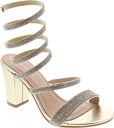 Top Moda Rhinestone Sprial Block Heel Sandals Hannah-5 | Shoe Time