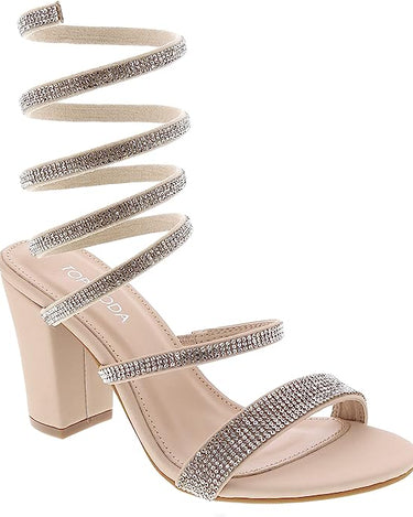 Top Moda Rhinestone Sprial Block Heel Sandals Hannah-5 | Shoe Time