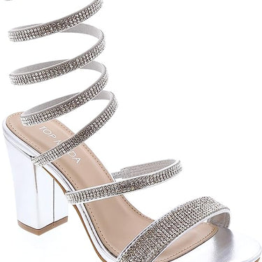 Top Moda Rhinestone Sprial Block Heel Sandals Hannah-5 | Shoe Time