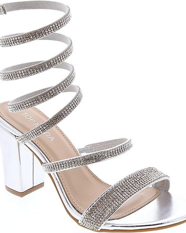 Top Moda Rhinestone Sprial Block Heel Sandals Hannah-5 | Shoe Time