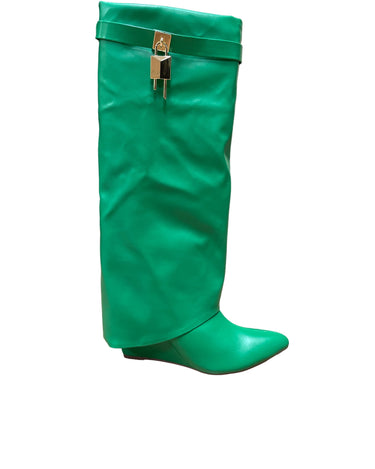 Liliana Mutto-1 Padlock Detail Wedge Knee High Boots | Shoe Time