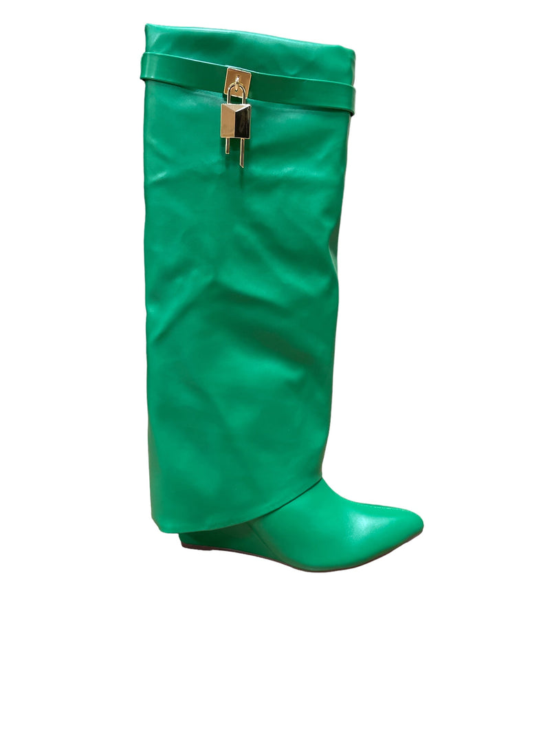 Liliana Mutto-1 Padlock Detail Wedge Knee High Boots | Shoe Time