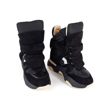 High Top Triple Hook and Loop Strap Padded Wedge Women's Sneaker Shoe