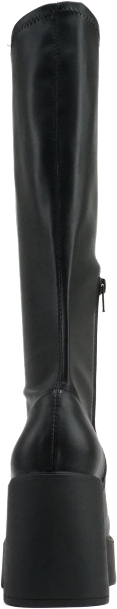 Women Square Toe Medium Chunky Heel Platform Mid-Calf Boot with Side Zipper