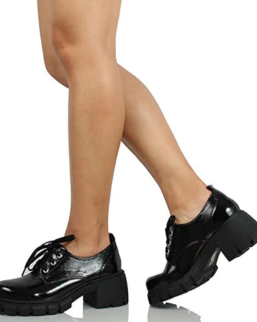 Soda JoJo Oxford Lug Platform Block Heel Shoes | Shoe Time