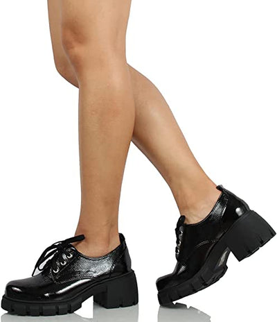 Soda JoJo Oxford Lug Platform Block Heel Shoes | Shoe Time