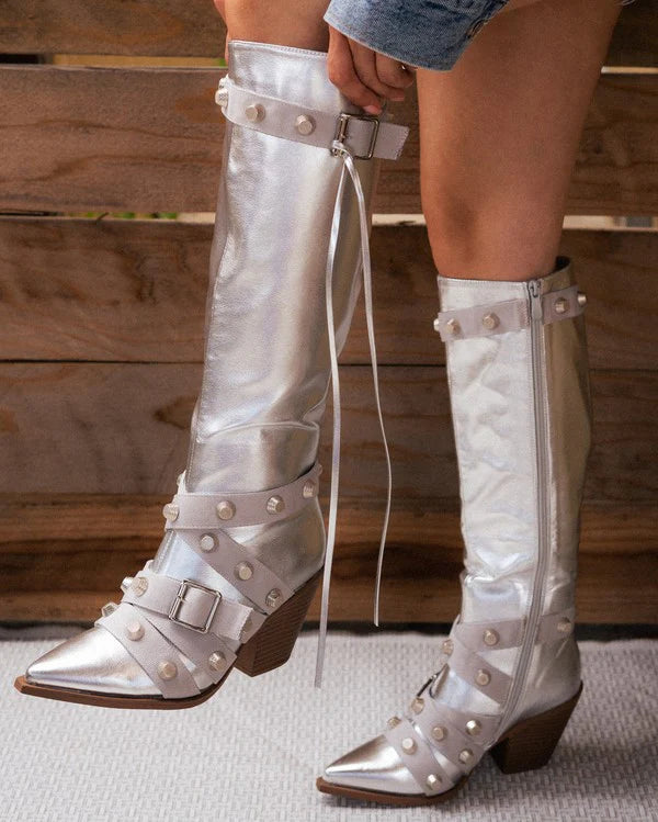 Pointy Toe Chunky Heeled Boots