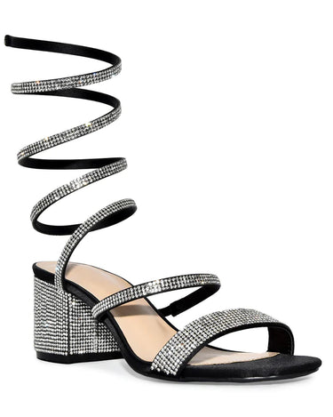 Rhinestone Spiral Low Block Heels Larina-192 | Shoe Time