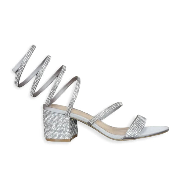 Rhinestone Spiral Low Block Heels Larina-192 | Shoe Time