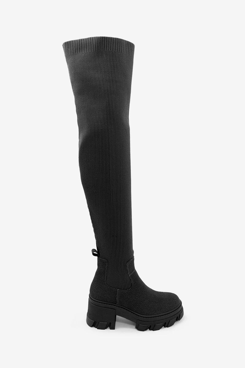 Stretchy Thigh High Sock Boots, Chunky Platform