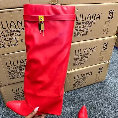 Liliana Mutto-1 Padlock Detail Wedge Knee High Boots