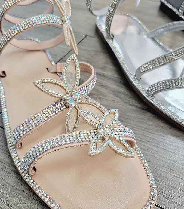 Butterfly Flat Rhinestone Sandals Wrap Around Nancy-1