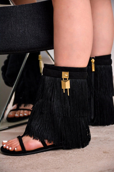 Fringe Fold Over Padlock Sandals Vomira Cape Robbin | Shoe Time