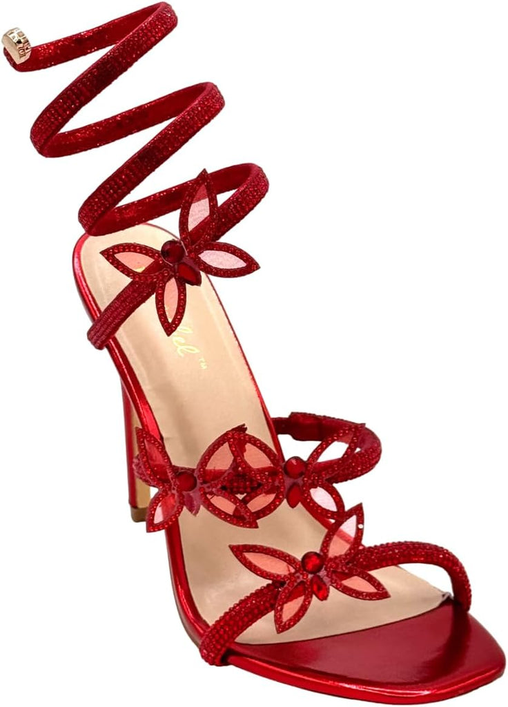 Women's Rhinestone Spiral Ankle Wrap Strap Heels Sandals Bonibell  Patricia-01