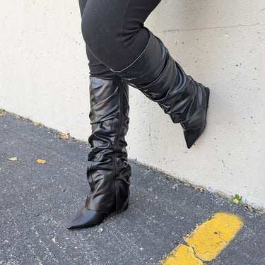 Women Tall Slouch Wedge Boots, Knee High Chic Look
