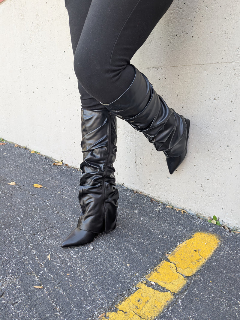 Women Tall Slouch Wedge Boots, Knee High Chic Look