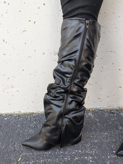 Women Tall Slouch Wedge Boots, Knee High Chic Look