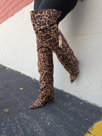 Fold Over Thigh High Boots, Pointed Toe Stiletto Heel Chic Look