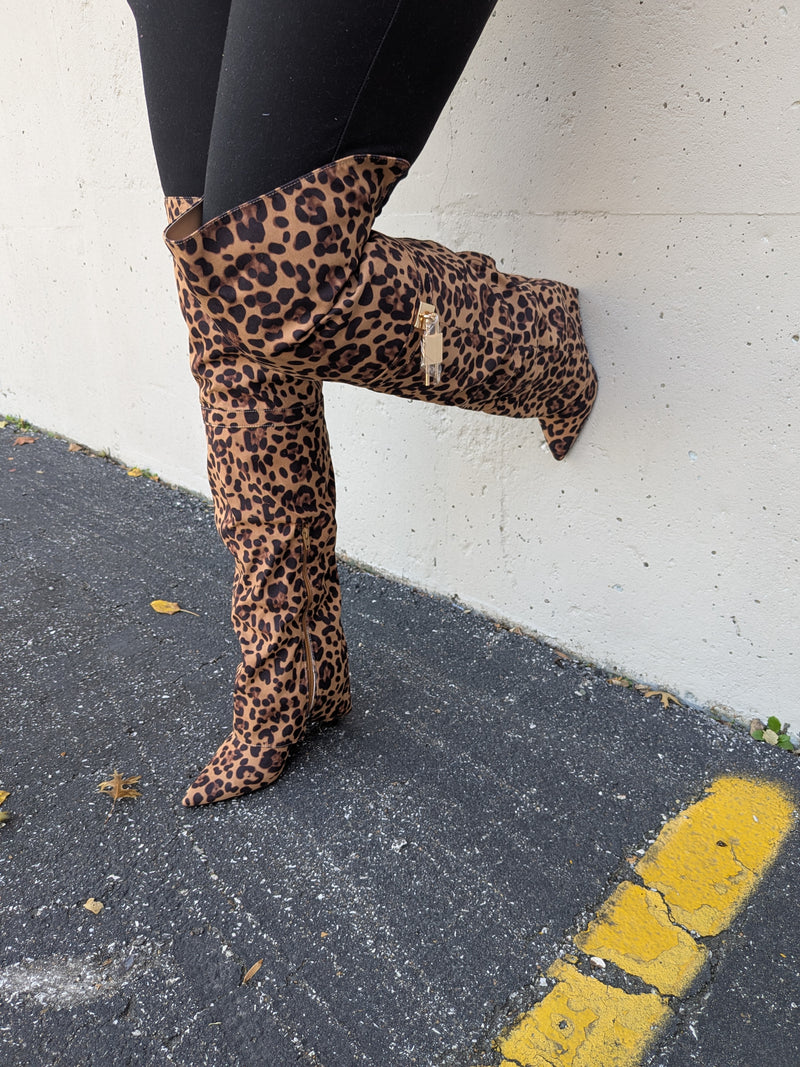 Fold Over Thigh High Boots, Pointed Toe Stiletto Heel Chic Look