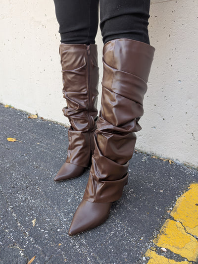 Women Tall Slouch Wedge Boots, Knee High Chic Look