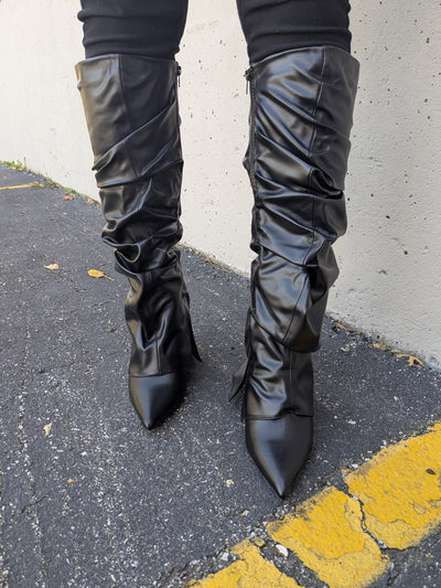 Women Tall Slouch Wedge Boots, Knee High Chic Look