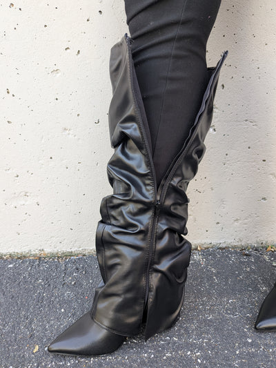 Women Tall Slouch Wedge Boots, Knee High Chic Look