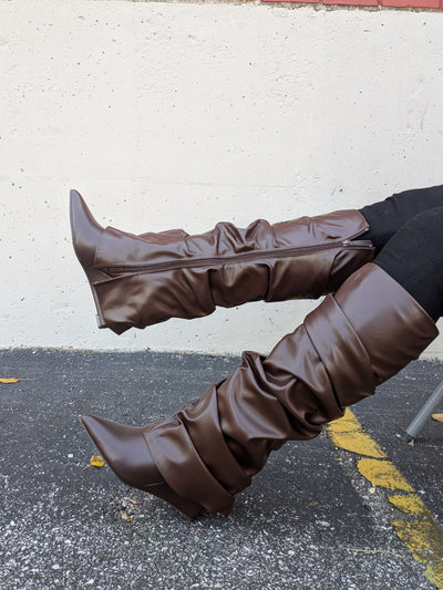 Women Tall Slouch Wedge Boots, Knee High Chic Look