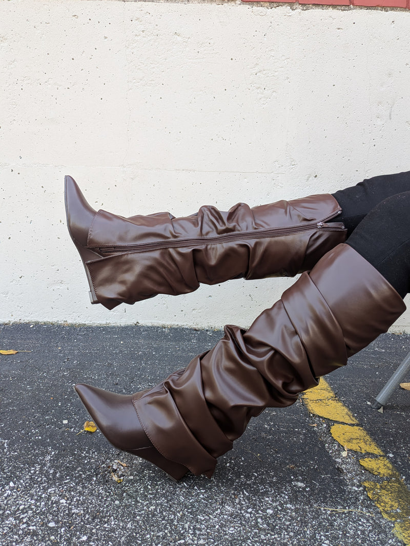 Women Tall Slouch Wedge Boots, Knee High Chic Look