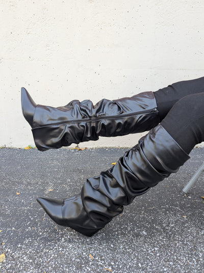 Women Tall Slouch Wedge Boots, Knee High Chic Look