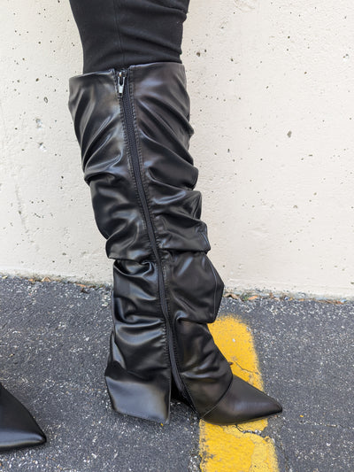 Women Tall Slouch Wedge Boots, Knee High Chic Look