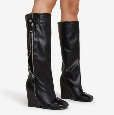 Square Toe Wedge Heel Boots Senna