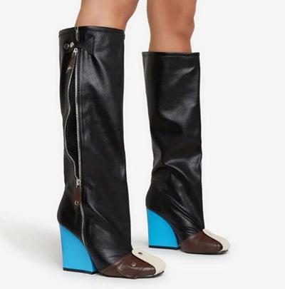 Square Toe Wedge Heel Boots Senna