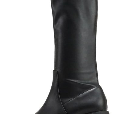 Women Square Toe Medium Chunky Heel Platform Mid-Calf Boot with Side Zipper