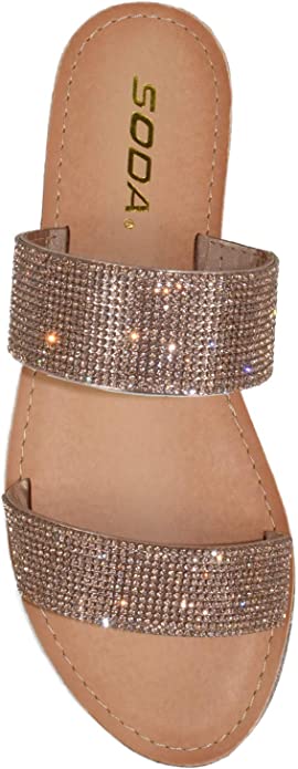 Soda Shoes Rhinestone Slide Sandals in Silver Among | Shoe Time