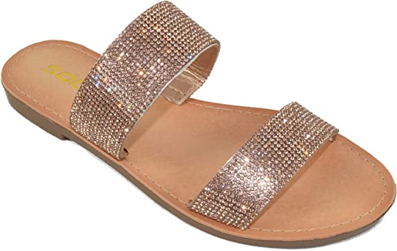 Soda Shoes Rhinestone Slide Sandals in Silver Among | Shoe Time