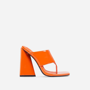 Orange Augustine Square toe block heel mule sandal