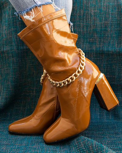 Chunky High heel Ankle boots w chain buckle design Mogul By Mata Shoes