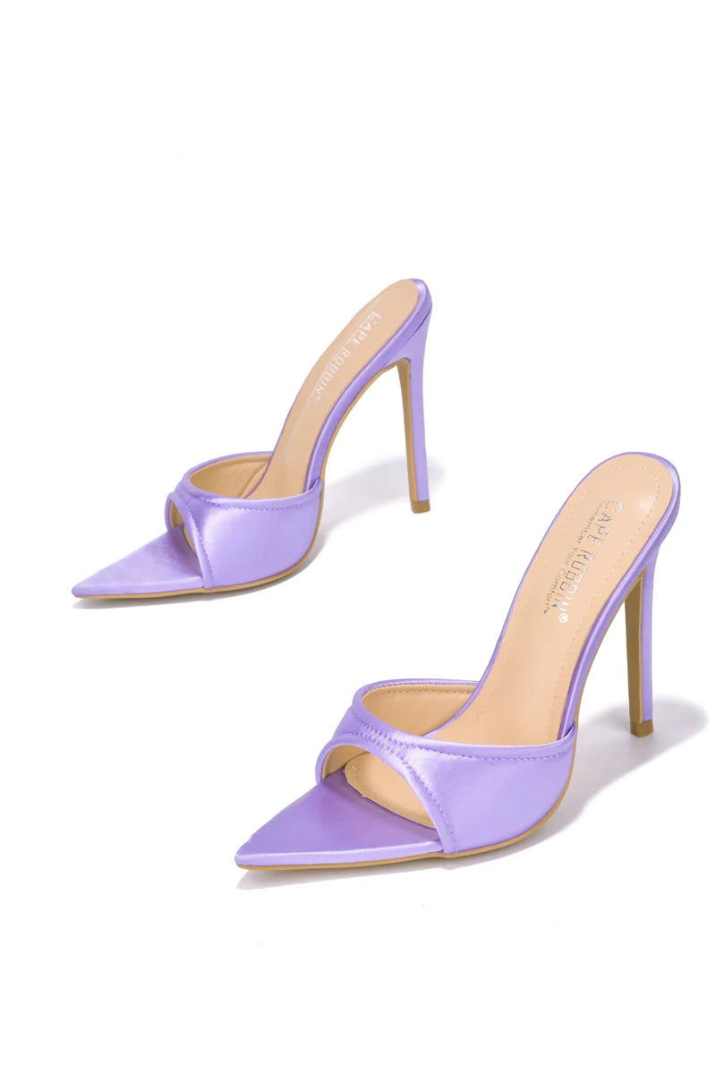 Purple Pointed Toe Stiletto Heeled Mule Heels