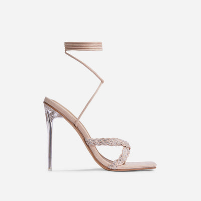 Nude Bebel-air by Lemonade Diamante detail lace up square toe clear sandals