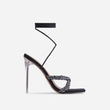 Bebel-air by Lemonade Diamante detail lace up square toe clear sandals