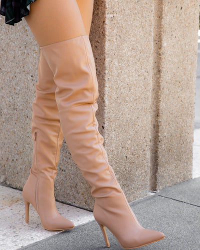 Nude Over the Knee Pointed Toe Stiletto Heel Boots 